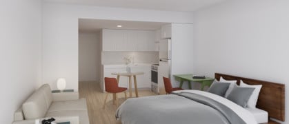 A rendering of one of the bedrooms at the affordable housing development.